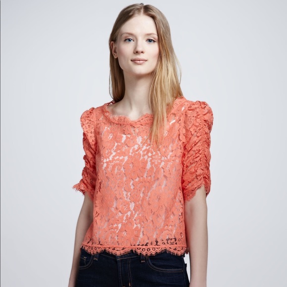 Joie Tops - Joie Fanny Lace Top Orange Lace Blouse Sz S